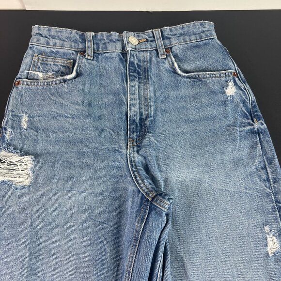 Zara Jeans Women's 26x30* High Rise Wide Leg Blue Distressed Raw Hem Denim Tag 4 - Picture 3 of 16